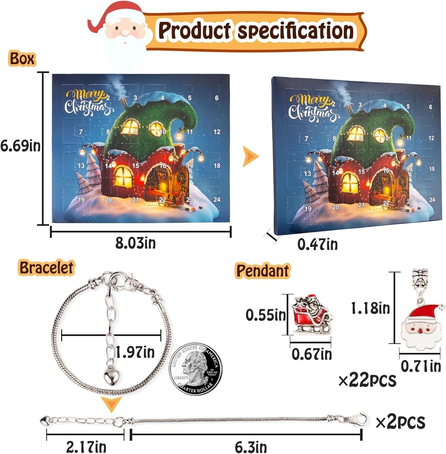 Christmas Advent Calendar Bracelets 2025 for Girls 24 Days Xmas Countdown Calend